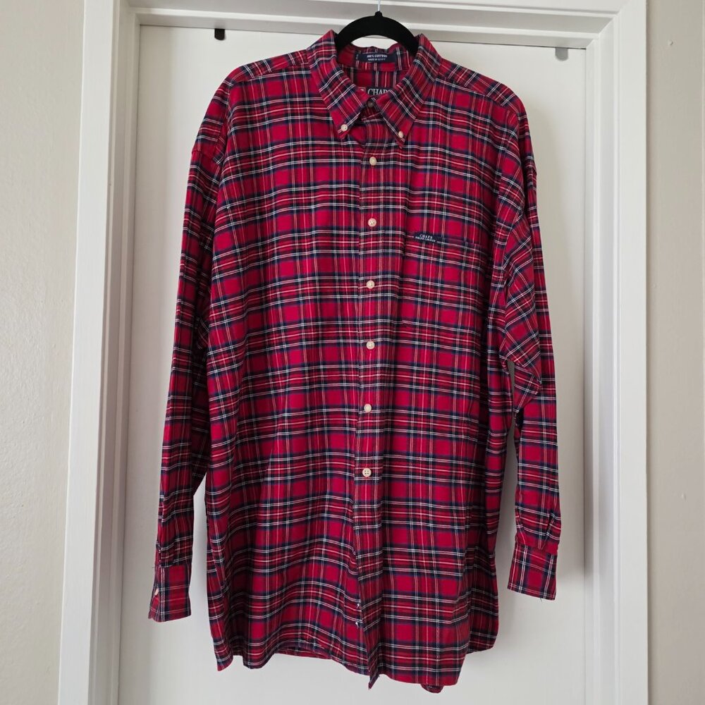 Vtg Chaps Ralph Lauren Button Down Shirt Long Sleeve Men XL Red Plaid Preppy 90s